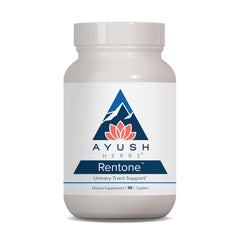 Ayush Herbs Rentone kidney support bottle promotes urinary health with a balanced herbal blend.