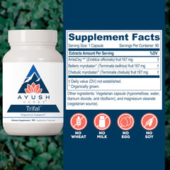 Ayush Herbs Trifal chebulic myrobalan highlight emphasizing traditional digestive balance.