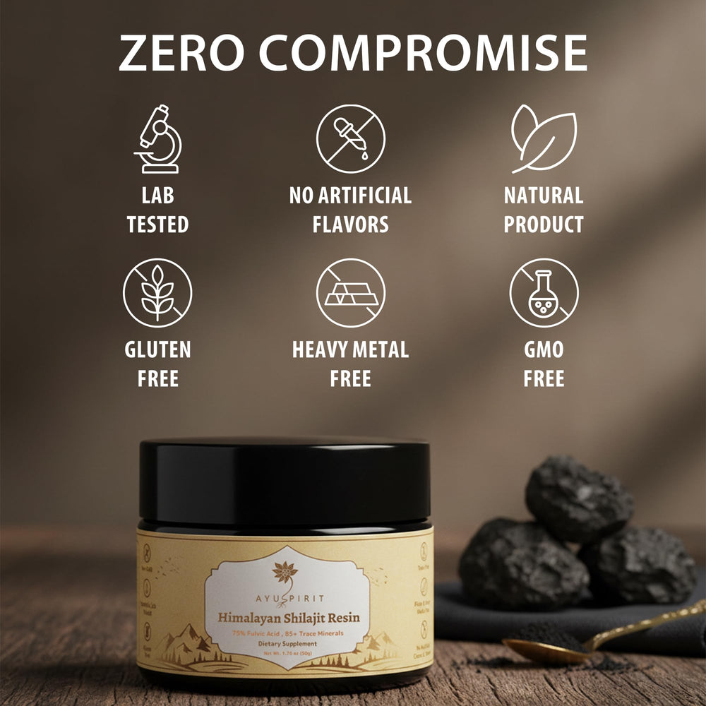 AYUSPIRIT Himalayan-origin resin with rugged rock formations emphasizing pure source