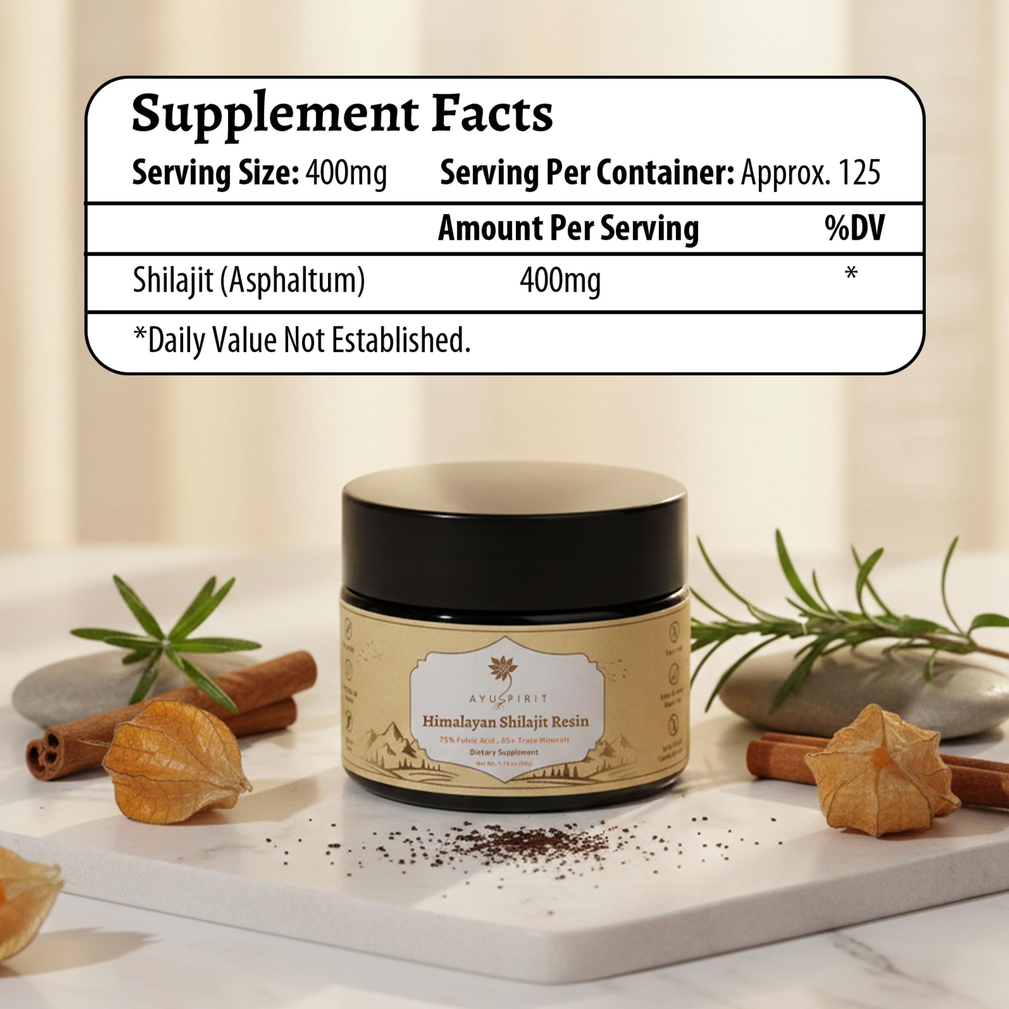 AYUSPIRIT shilajit lab-tested COA label displayed for transparency