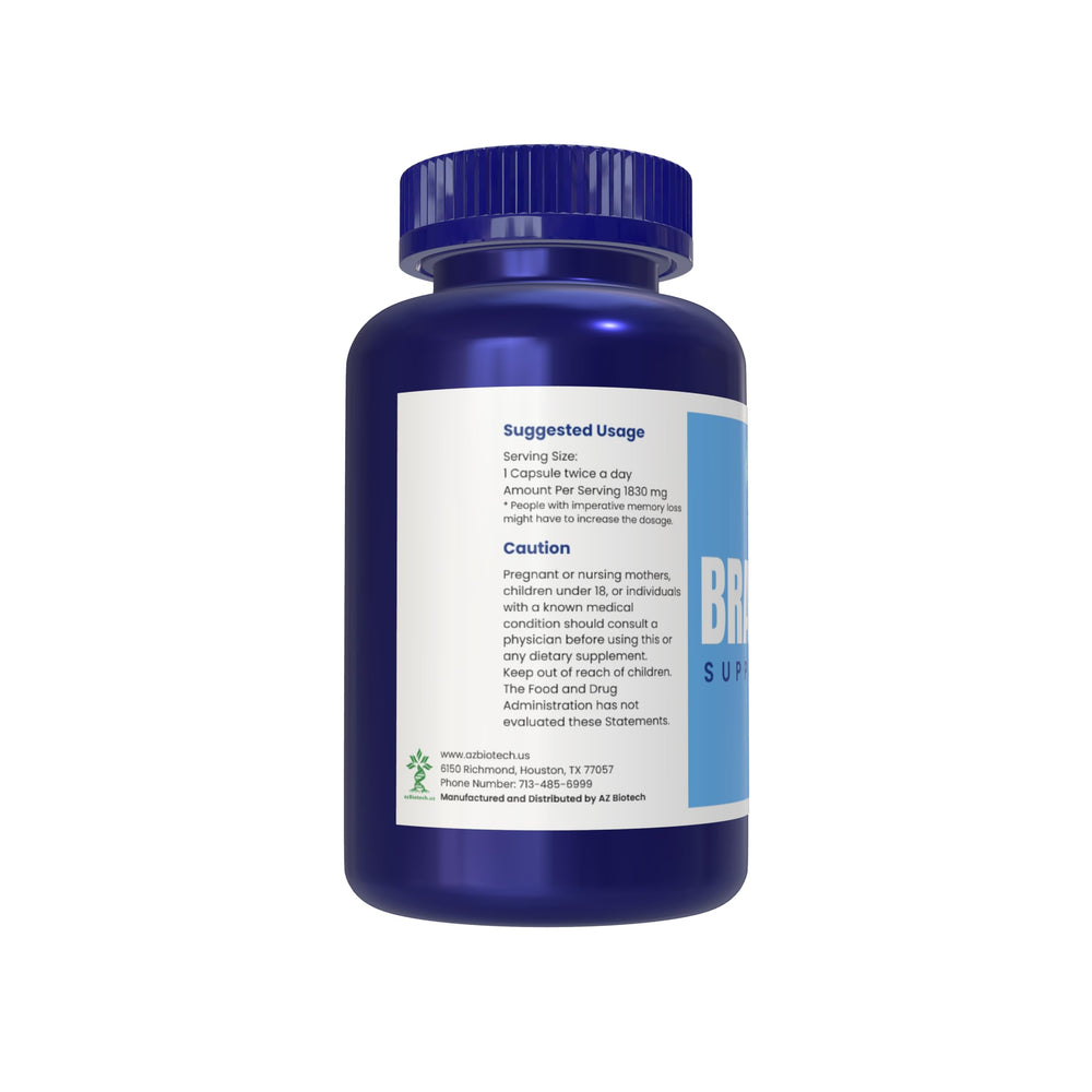 AZ BIOTECH Brain Boost bottle back showing ingredients and cognitive support