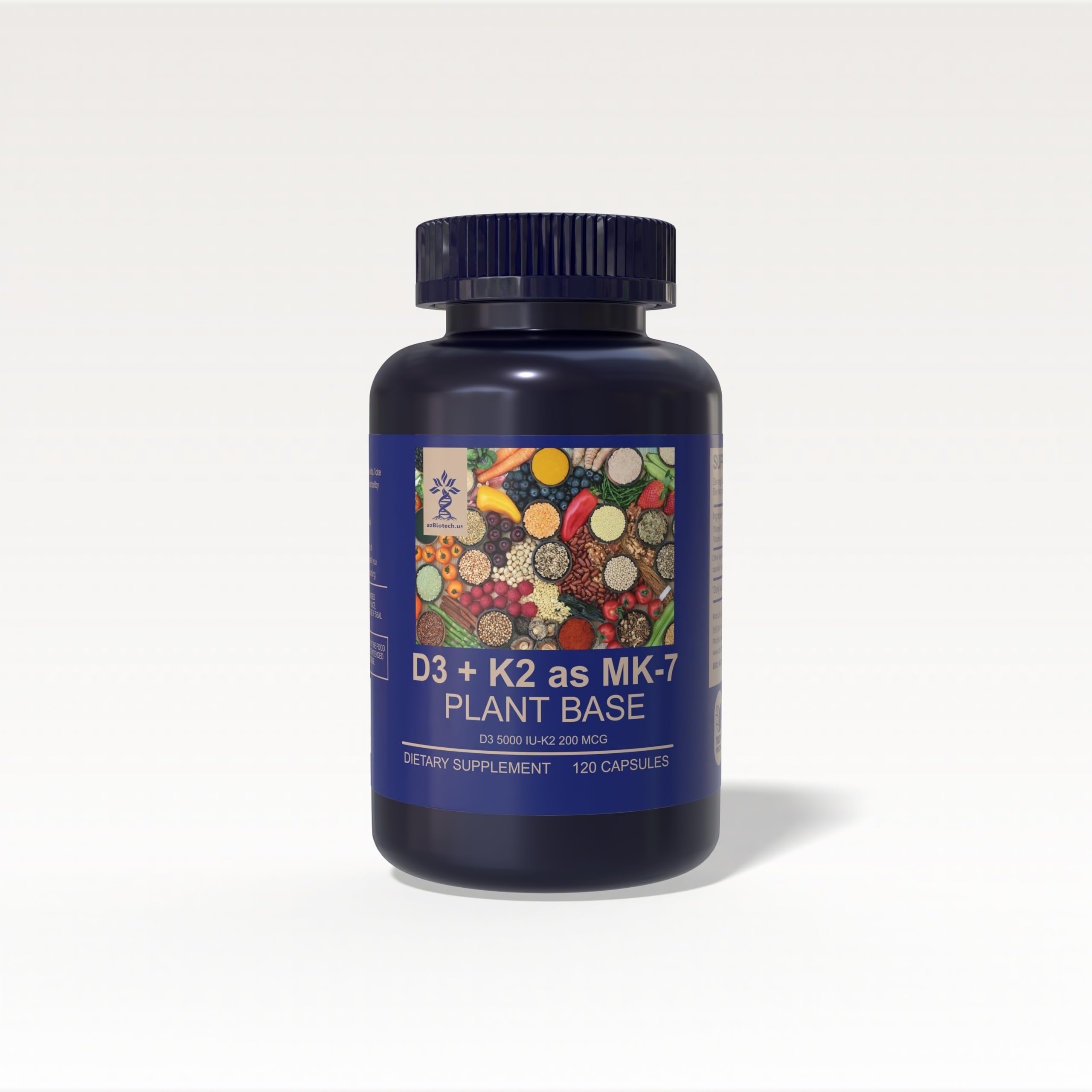AZ BIOTECH D3 K2 bottle front view for easy daily supplementation.