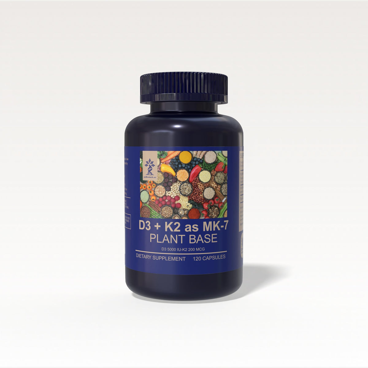 AZ BIOTECH D3 K2 bottle front view for easy daily supplementation.