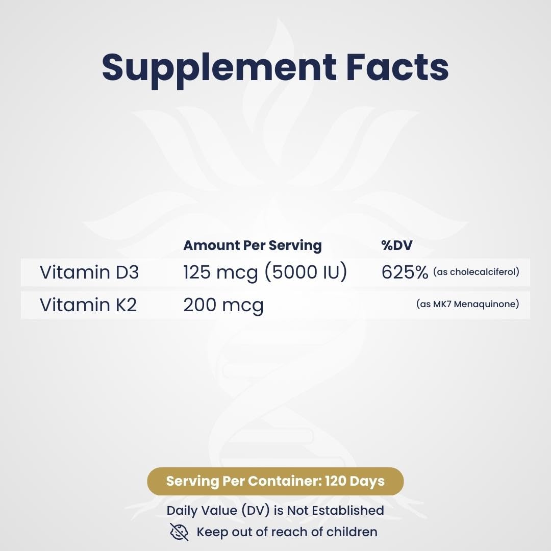 AZ BIOTECH D3 K2 bottle pour illustrating simple capsule dosing.