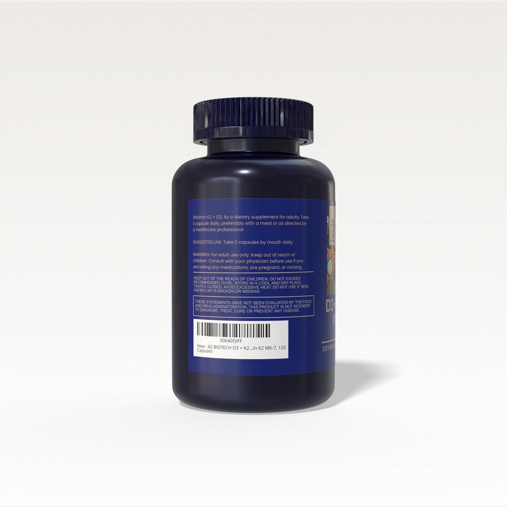 AZ BIOTECH D3 K2 dietary supplement capsule close-up.