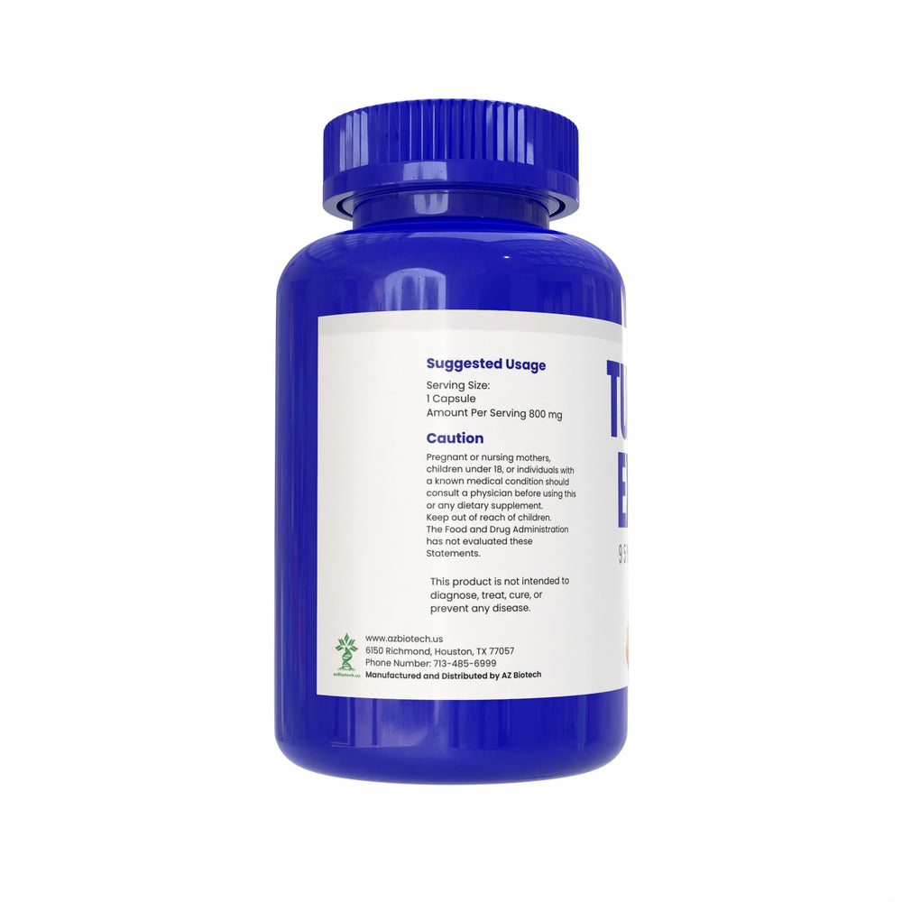 AZ BIOTECH turmeric capsules closeup showing easy swallowing design