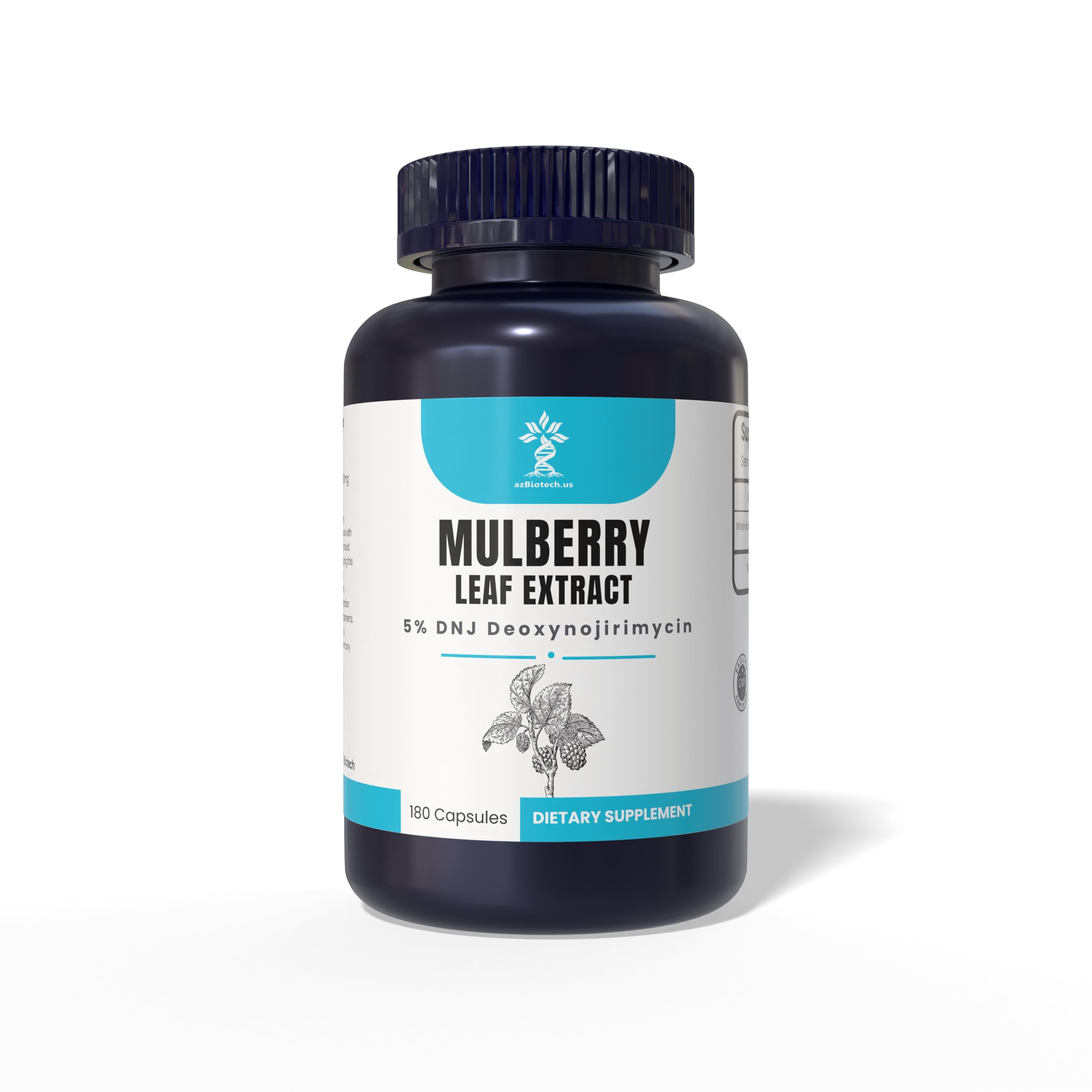 AZ Biotech White Mulberry Leaf Extract bottle showing 620 mg per capsule for daily use