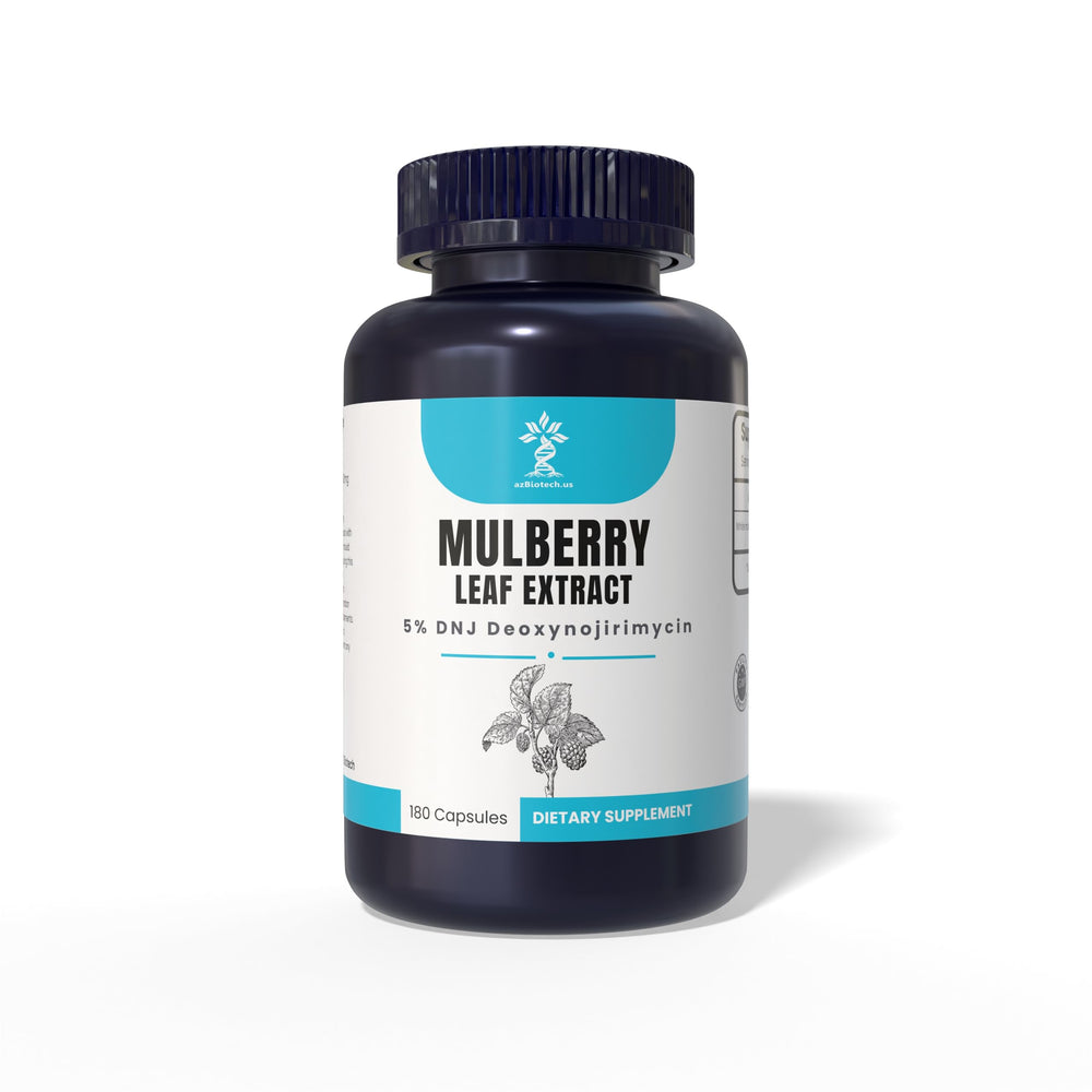 AZ Biotech White Mulberry Leaf Extract bottle showing 620 mg per capsule for daily use