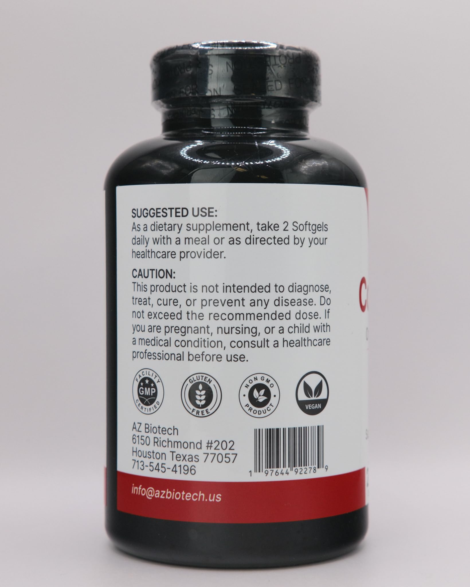 AZ Biotech CoQ-10 Plus bottle view emphasizing daily energy support in a softgel
