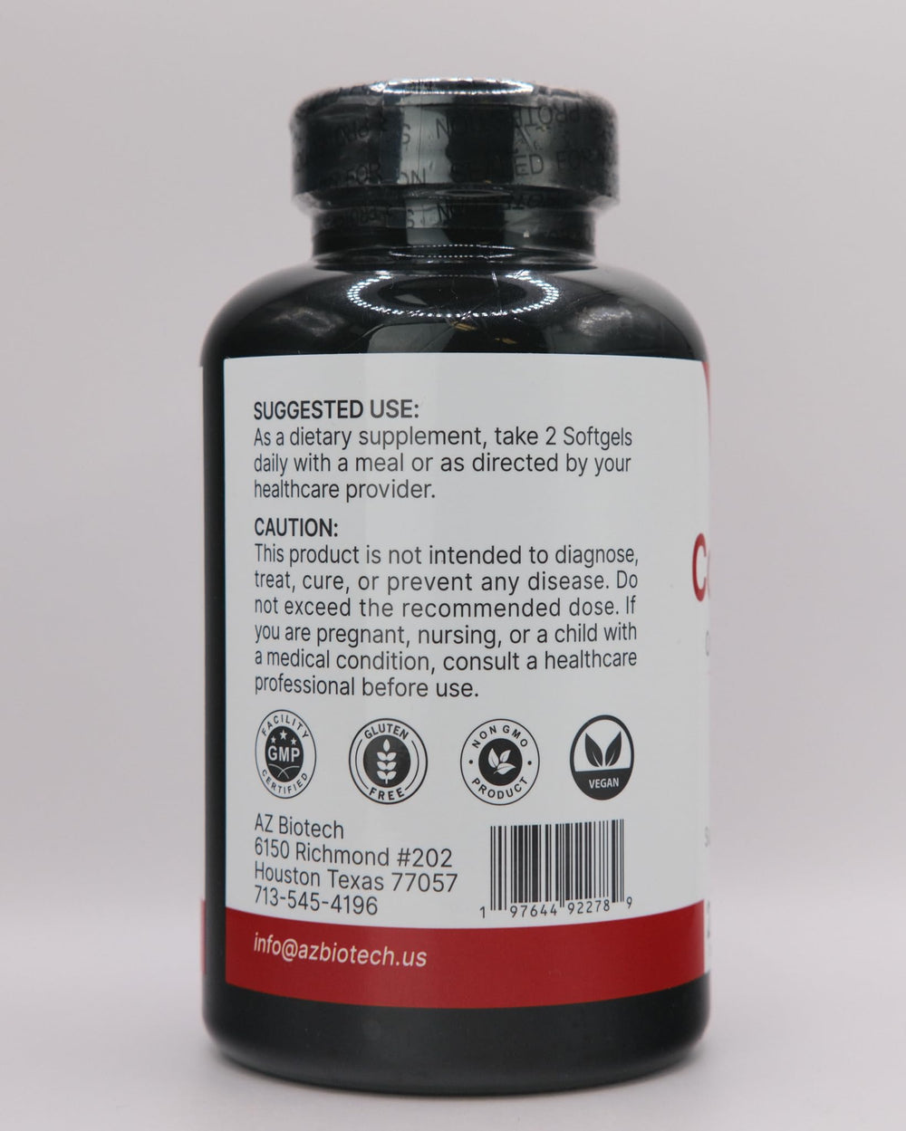 AZ Biotech CoQ-10 Plus bottle view emphasizing daily energy support in a softgel