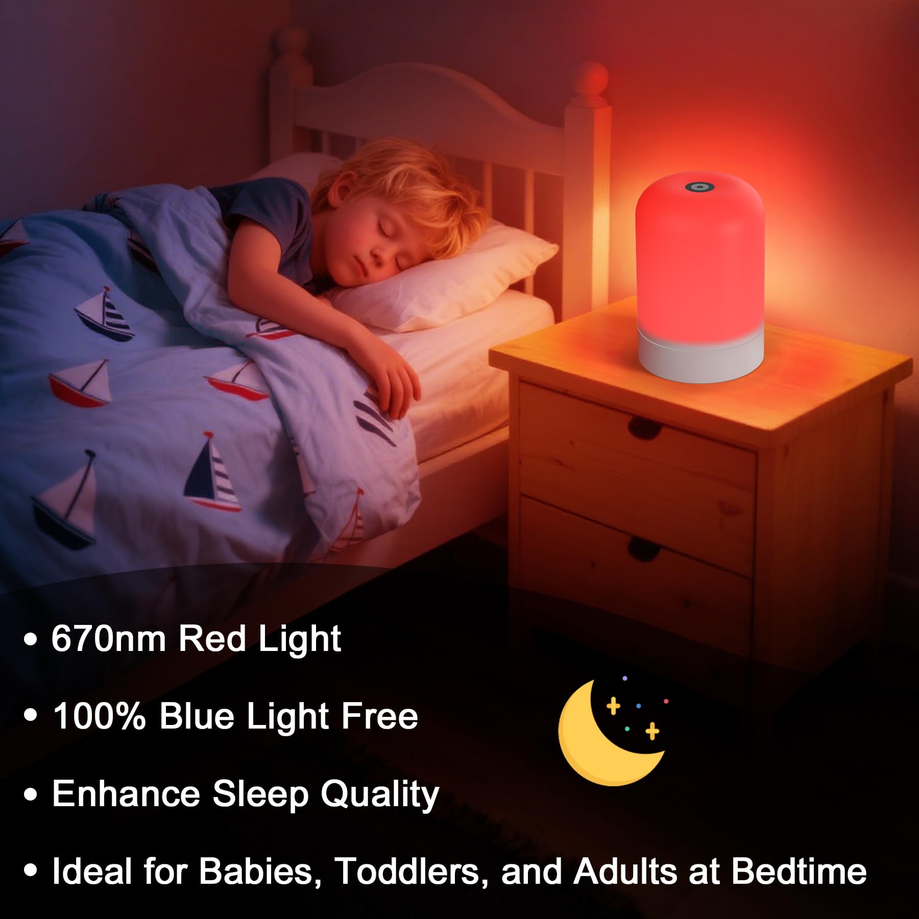 Azhien red light therapy lamp highlights a 670nm wavelength for a calm ambiance.