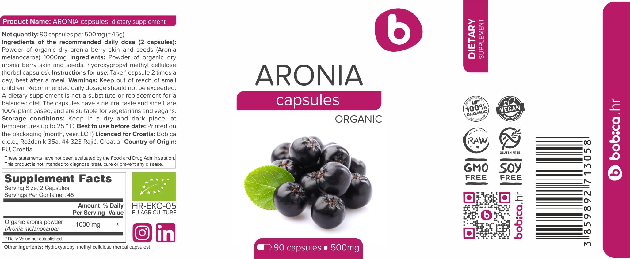 Brand b Organic Aronia Berry Capsules capsule close-up ready-to-swallow.