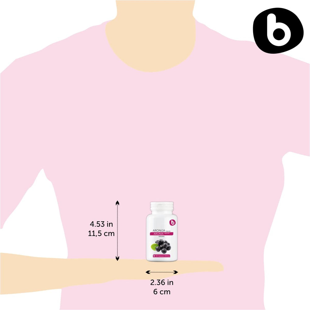 Brand b Organic Aronia Berry Capsules ingredients close-up showing polyphenols content.