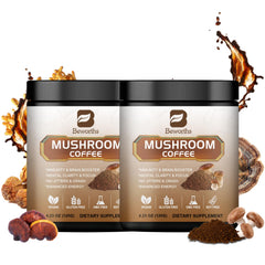 B BEWORTHS 2Pack mushroom coffee tin packaging showcases premium blend for daily energy