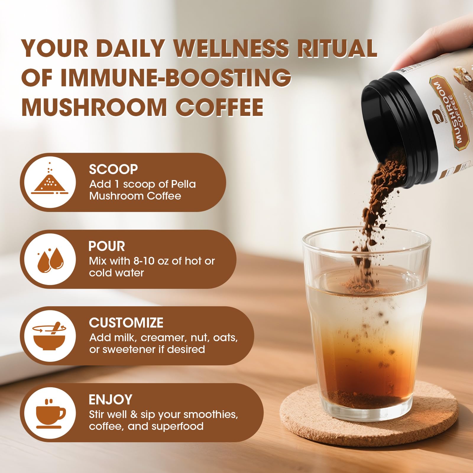 B BEWORTHS Lion's Mane and Chaga close-up emphasizes potential focus support.