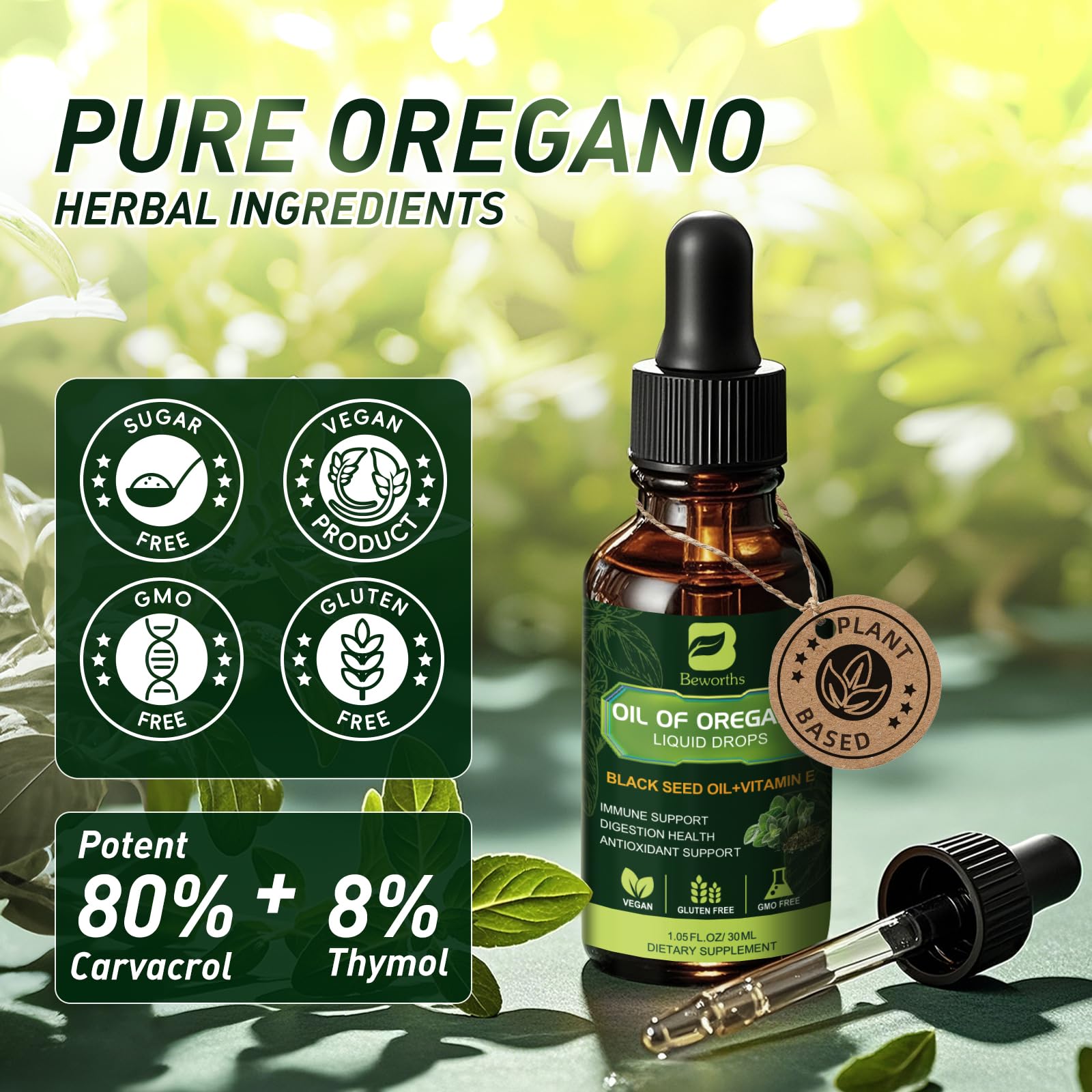 Product packaging image showing vegan, non-GMO formulation and clean labeling.