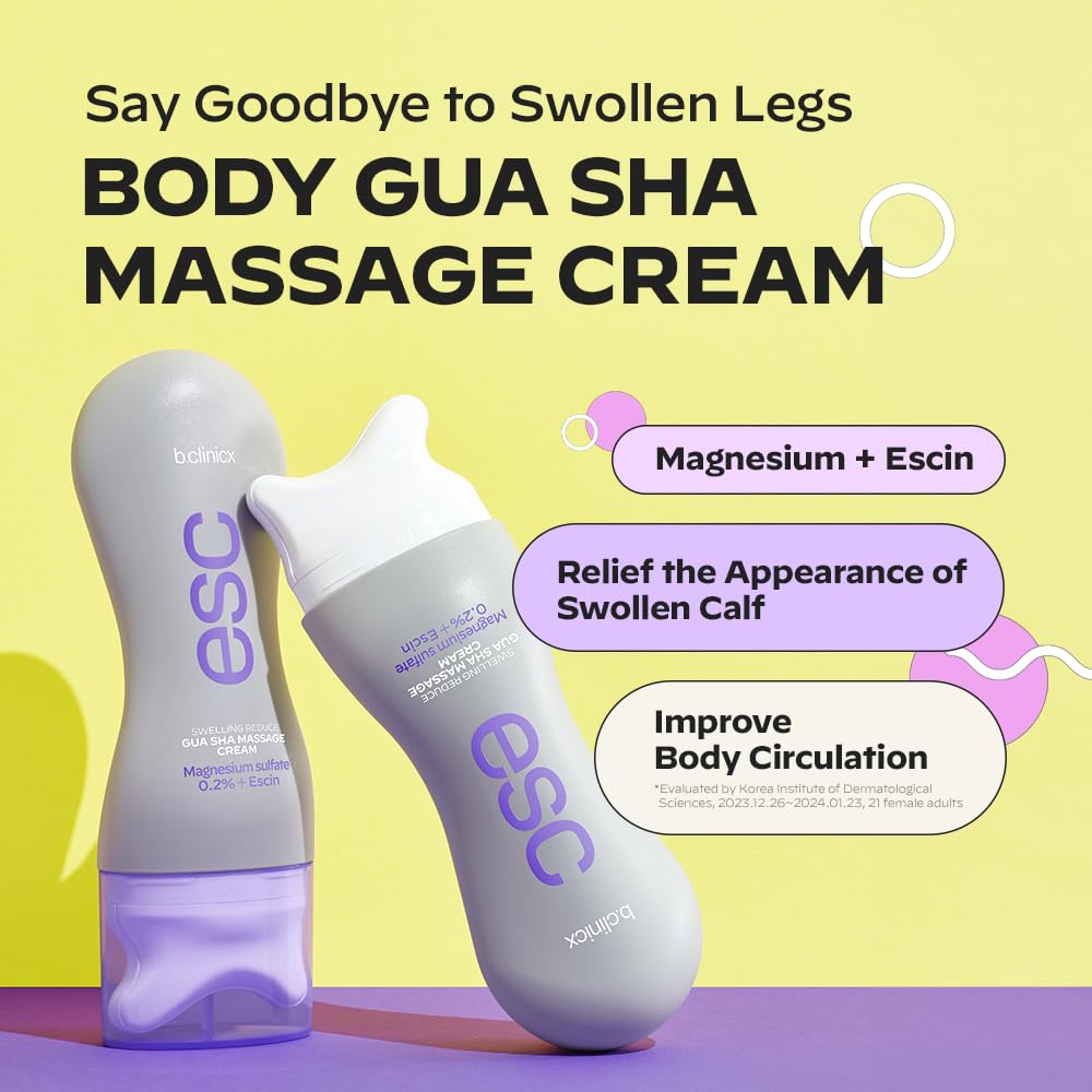 b.clinicx Magnesium+Escin cream with gua sha tool in-use on calf