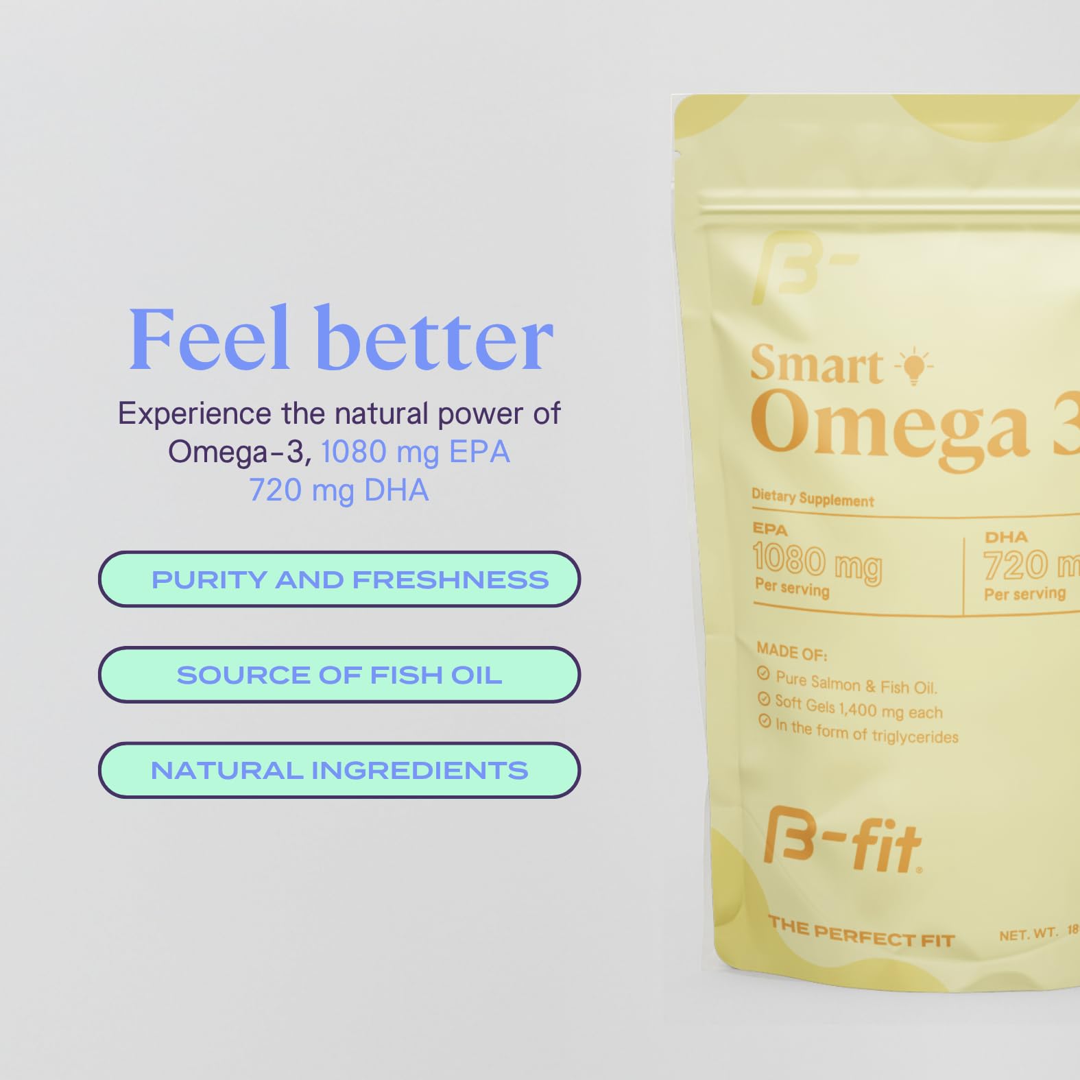 B-FIT Omega3 bottle cap closeup emphasizes secure, spill-free storage