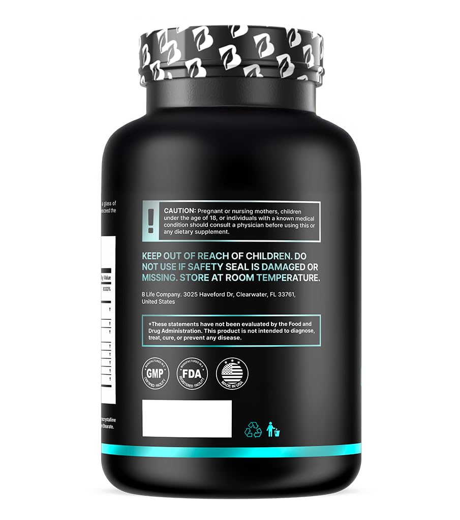 B Life Company Lion’s Mane capsules close-up showing the nootropic blend for mental clarity.
