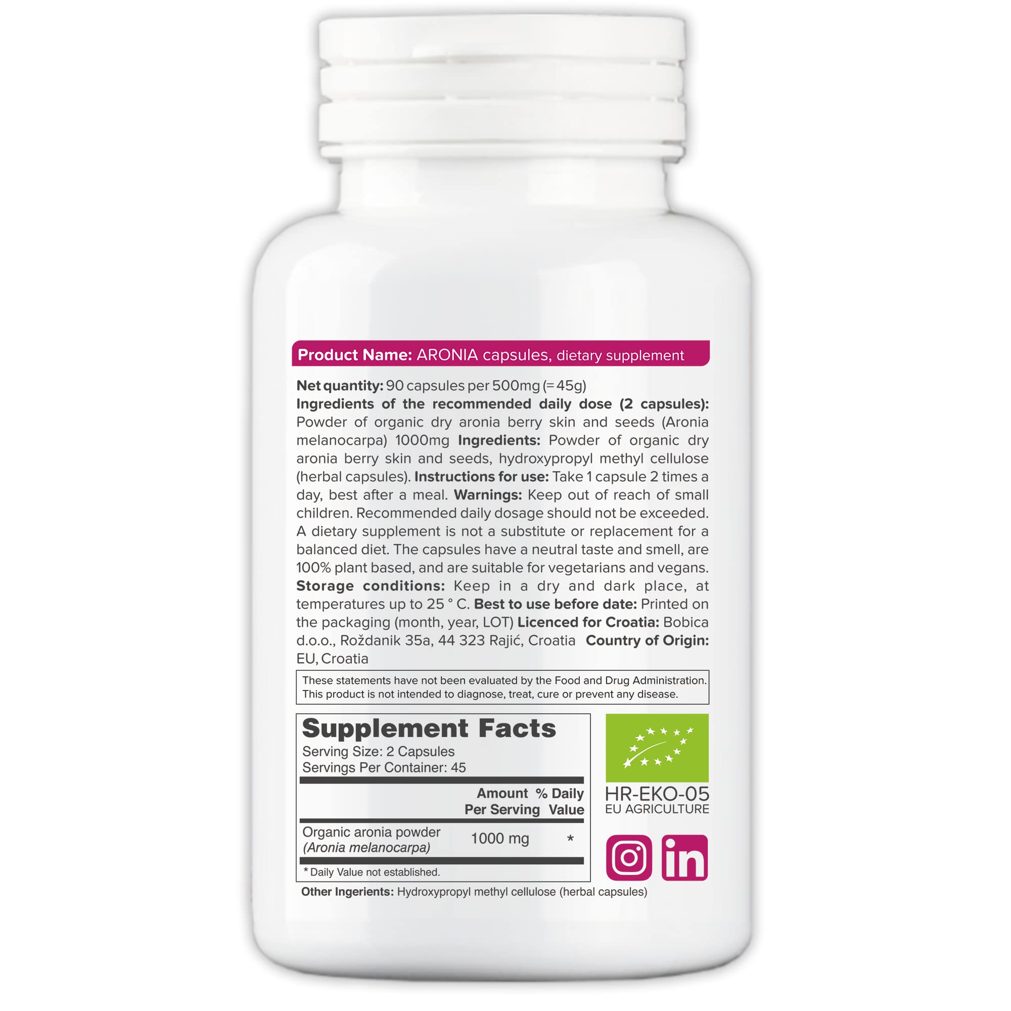 Brand b Organic Aronia Berry Capsules powder close-up highlighting antioxidant-rich formula.