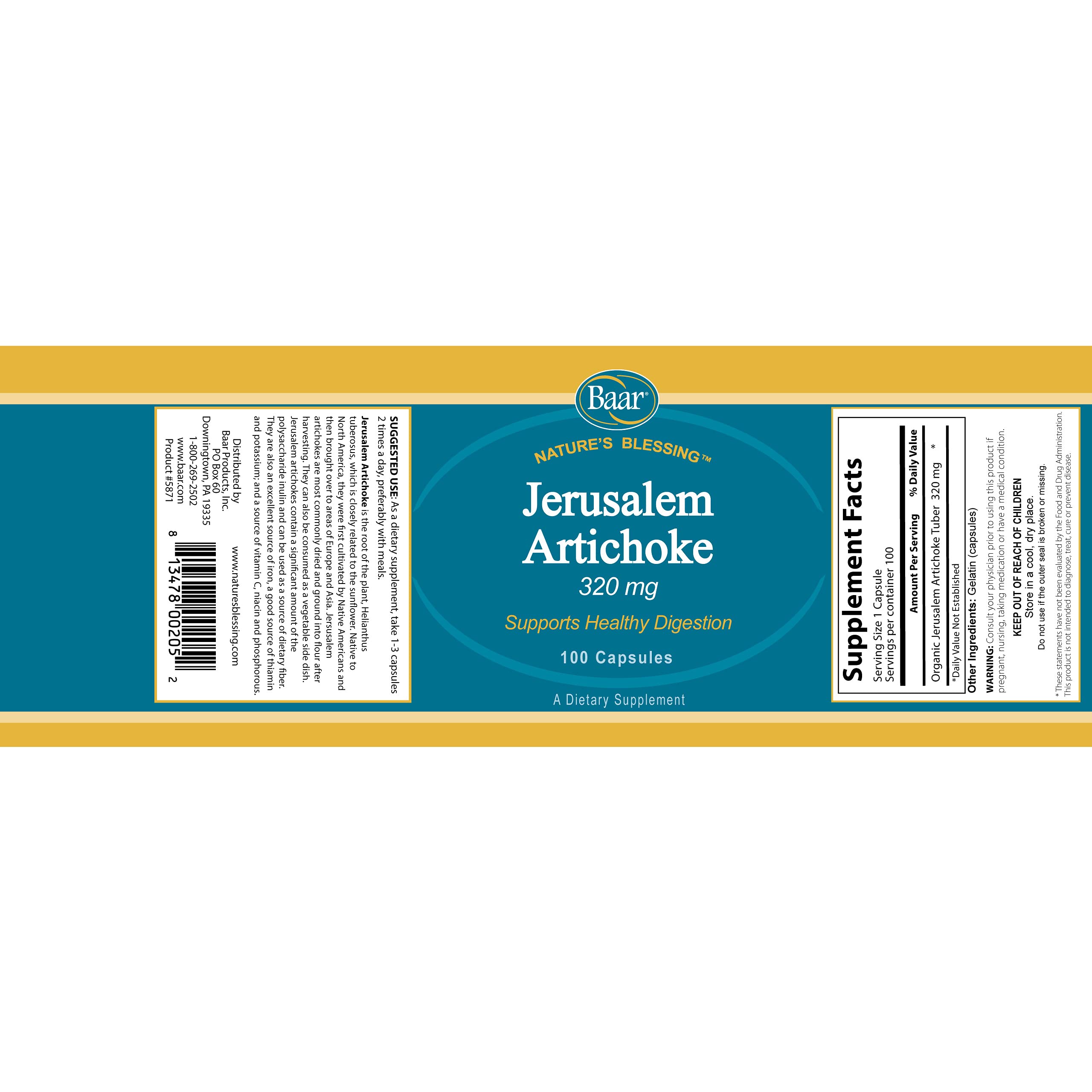Baar Jerusalem Artichoke capsules for potential immune support.