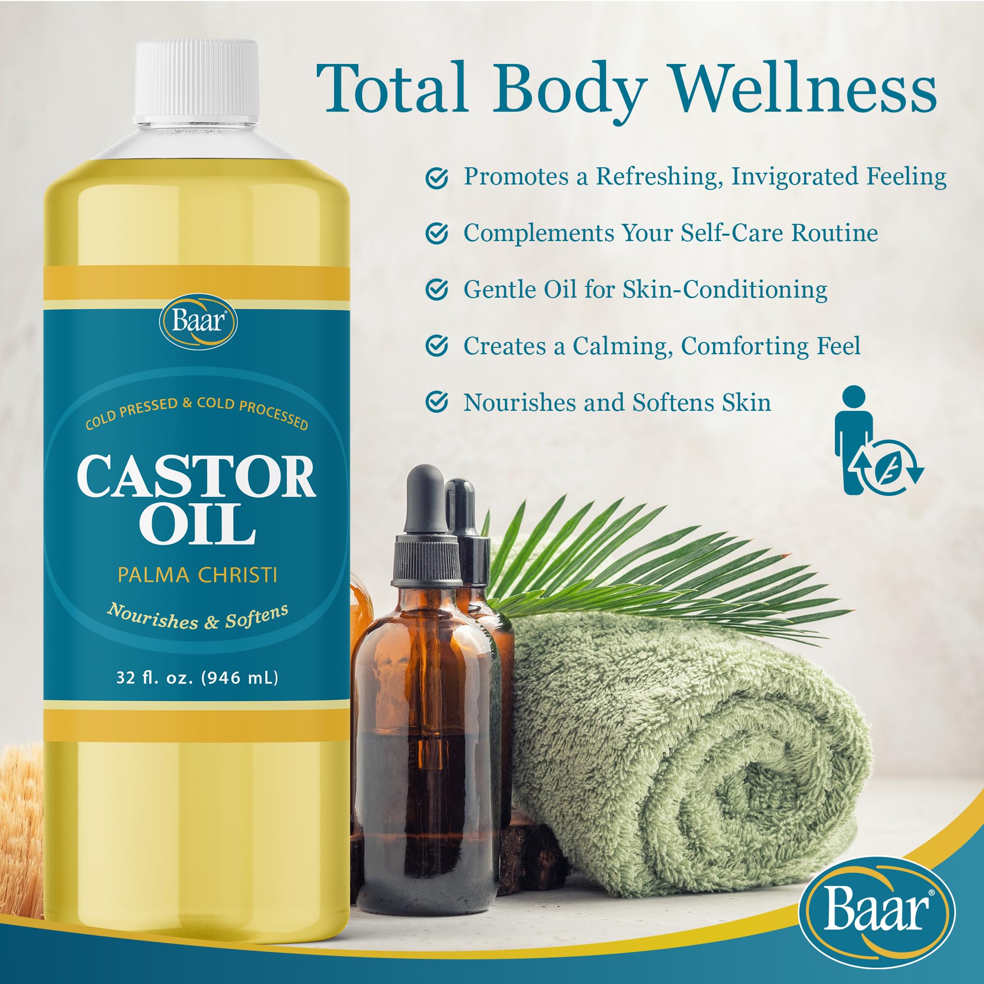 Baar castor oil massage application on skin and muscles.