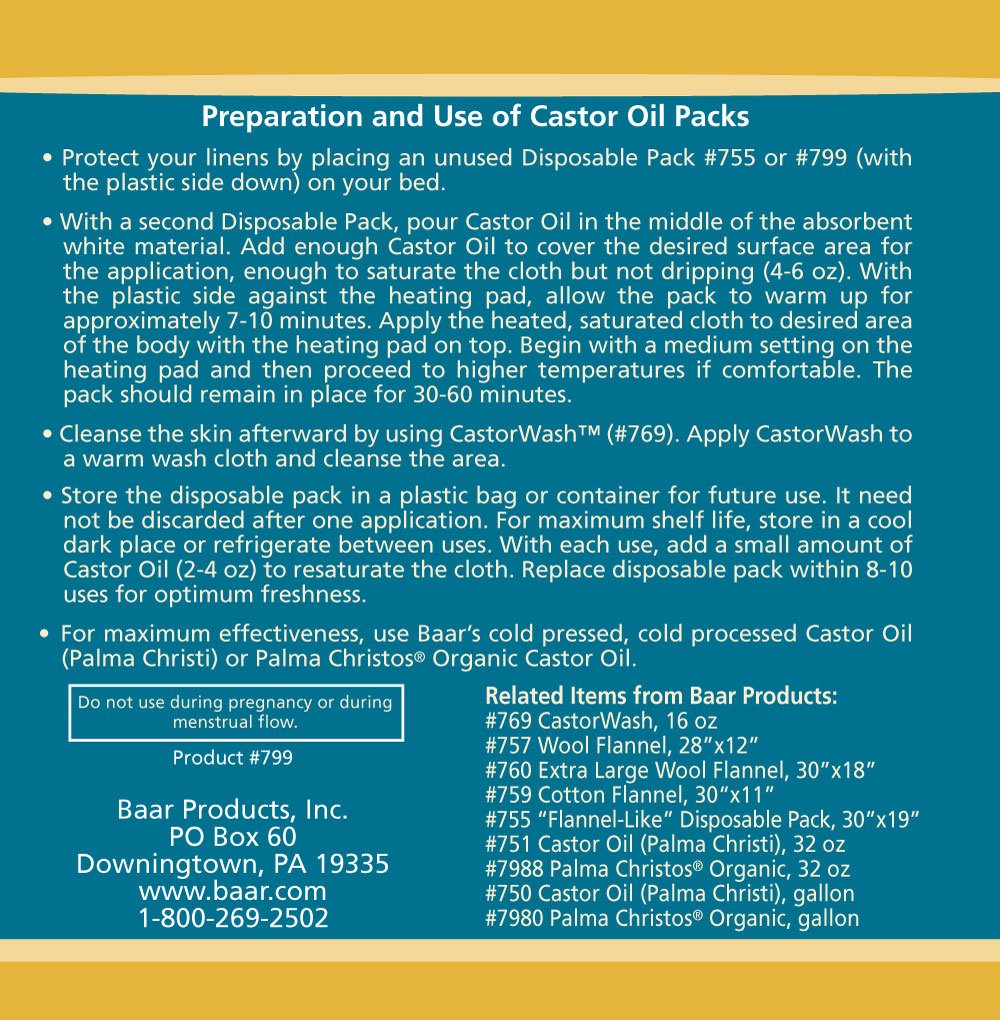 Baar Castor Oil Pack pad shows absorbent flannel-side material for hygienic sessions.