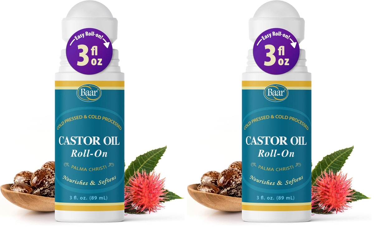 Baar Castor Oil Roll-On bottle front view for on-the-go moisture