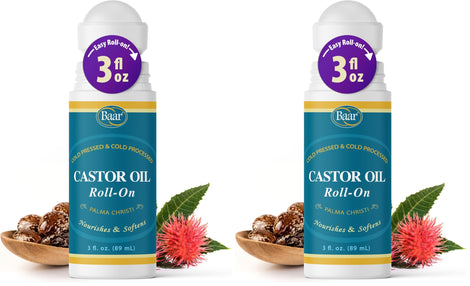 Baar Castor Oil Roll-On bottle front view for on-the-go moisture