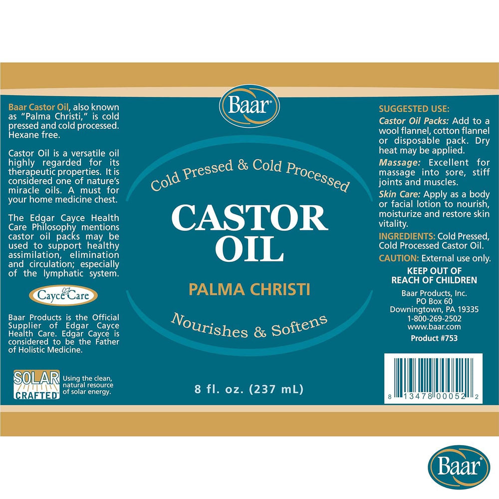 Baar hexane-free castor oil preserves nutrients and purity.