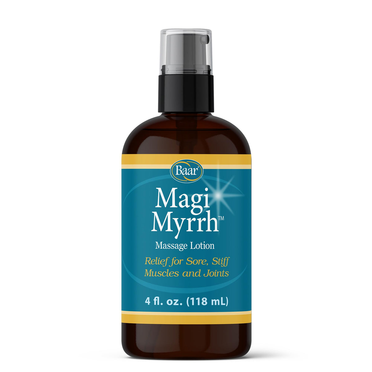 Baar Magi Myrrh Massage Lotion bottle for soothing tired muscles after activity.