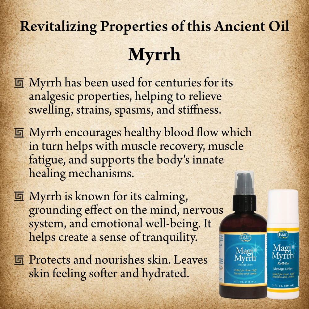 Baar Magi Myrrh Massage Lotion texture swirl shows smooth glide for easy application.