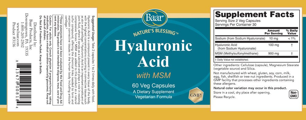 Baar Nature's Blessing label close-up highlighting ingredients and benefits for skin and joints.