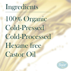 Close-up of Baar Palma Christos Castor Oil label highlighting organic quality.