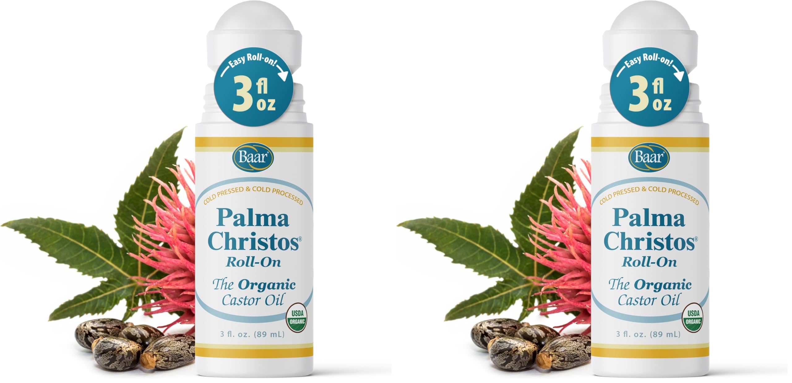 Baar Palma Christos Roll-On bottle shows organic castor oil for hair nourishment.