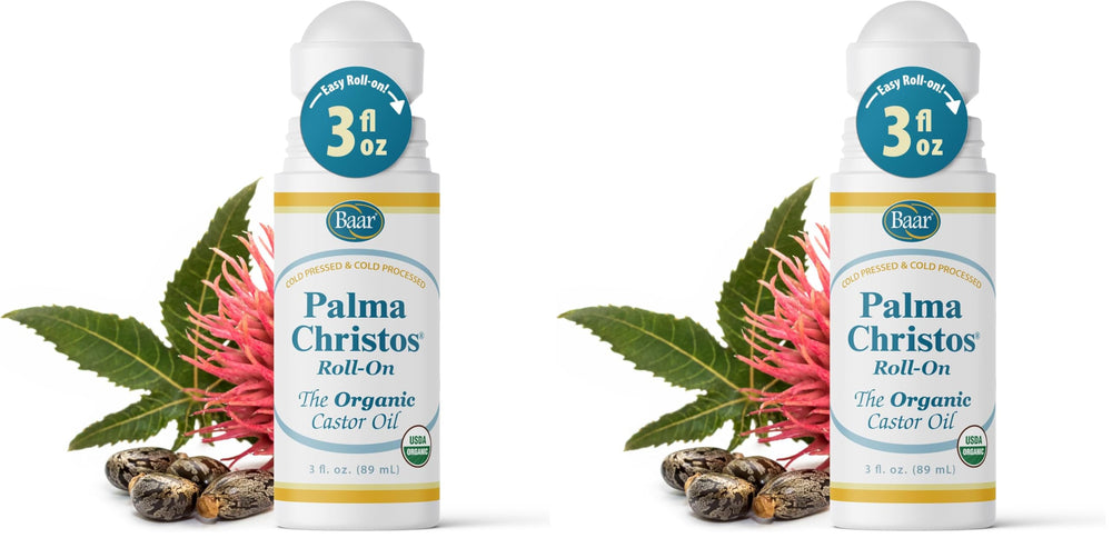 Baar Palma Christos Roll-On bottle shows organic castor oil for hair nourishment.