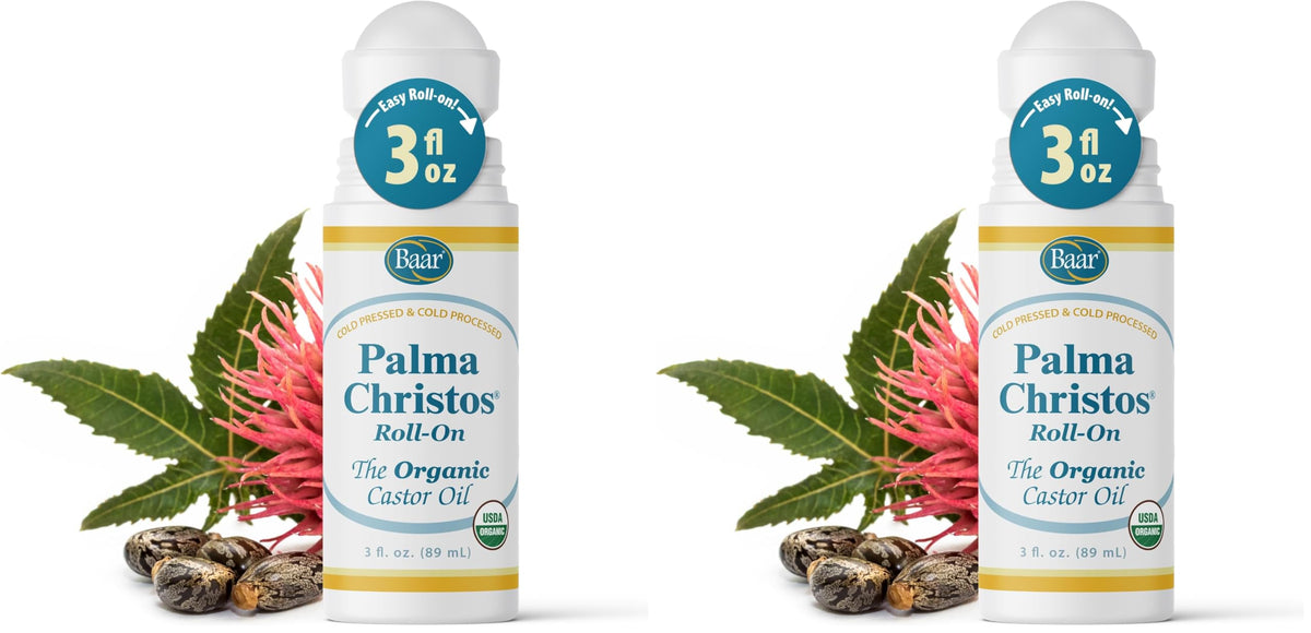 Baar Palma Christos Roll-On bottle shows organic castor oil for hair nourishment.