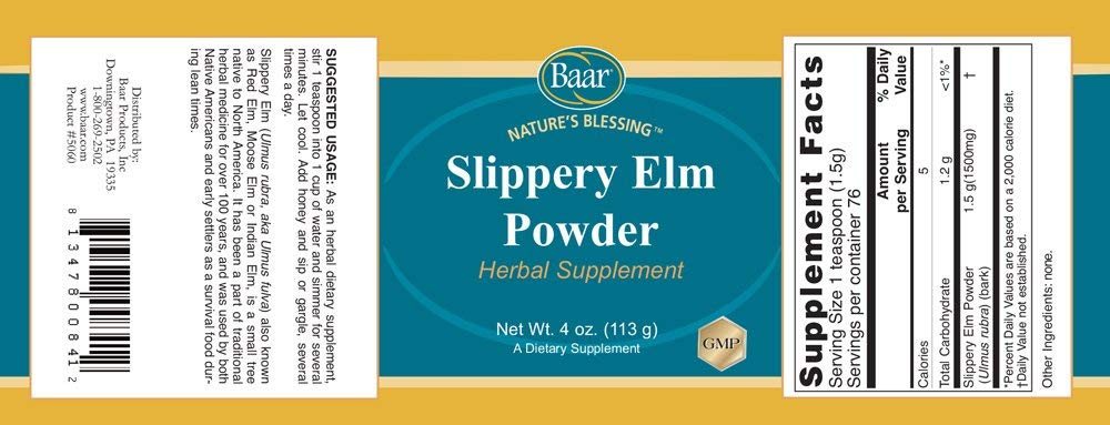 Full Baar Slippery Elm Powder packaging with clear labeling.