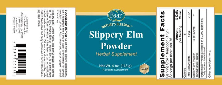Full Baar Slippery Elm Powder packaging with clear labeling.