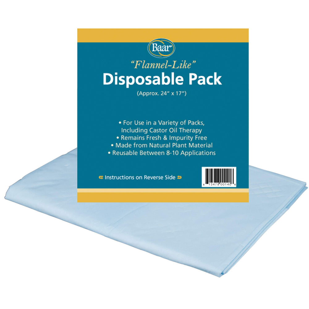 Baar Smaller Disposable Castor Oil Pack on knee for targeted, mess-free application.