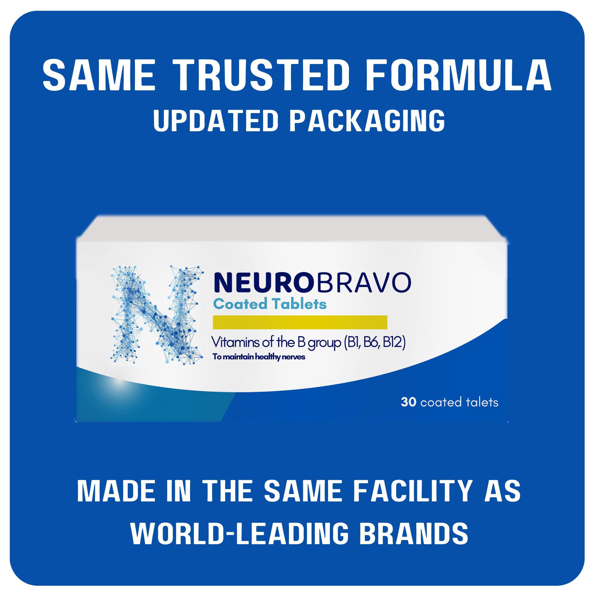 Neurobravo tablets closeup showing compact easy-to-swallow capsules.