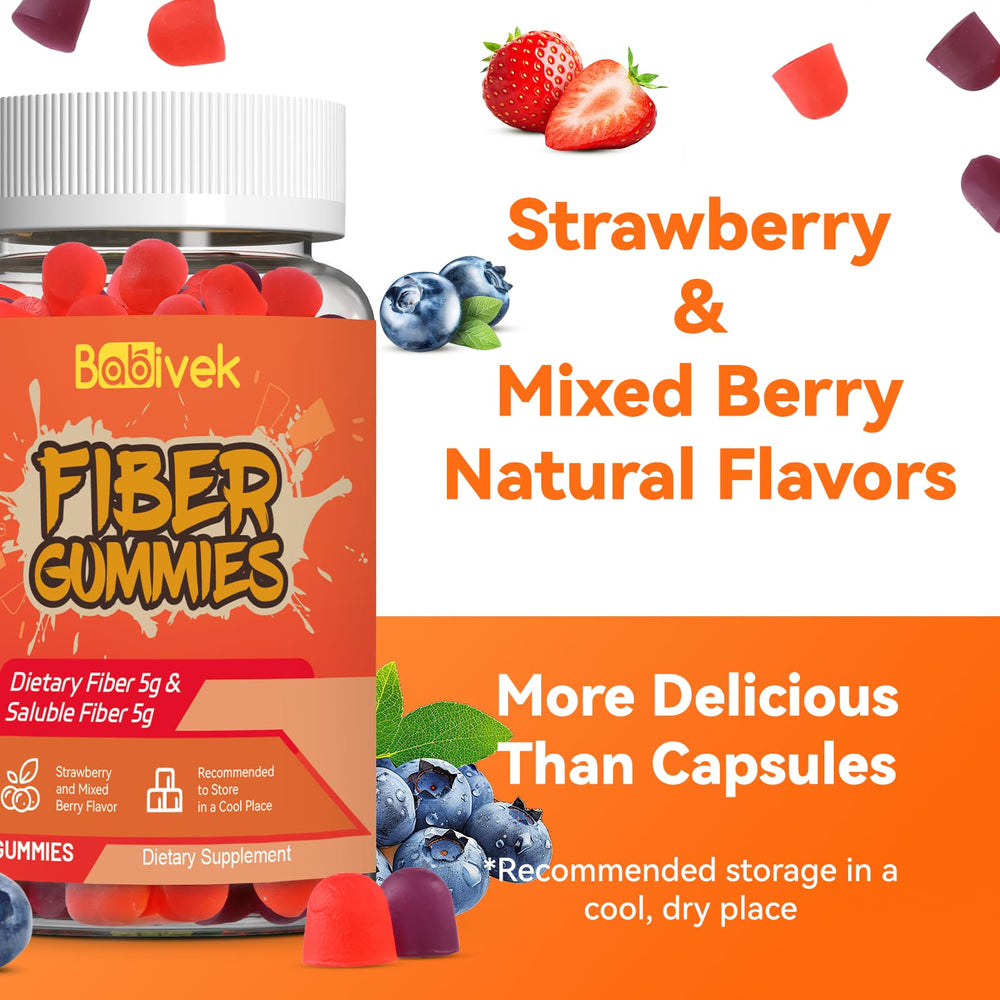Babivek fiber gummies vegan gluten-free label close-up, emphasizing allergen-friendly design.