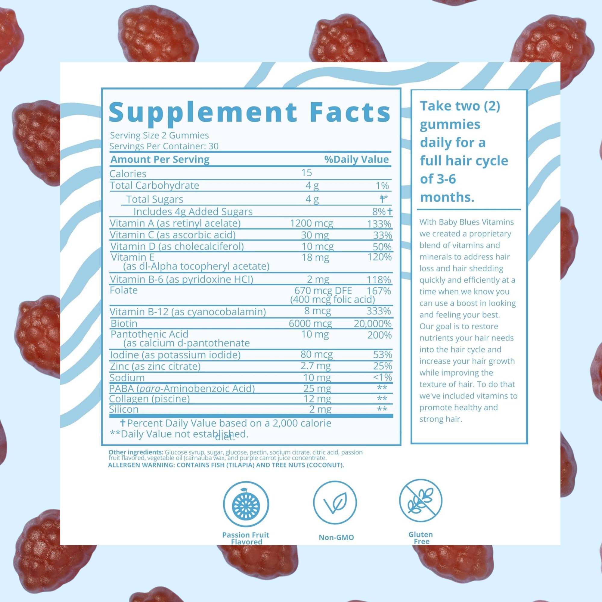 Baby Blues ingredients biotin collagen folate for hair cycle support
