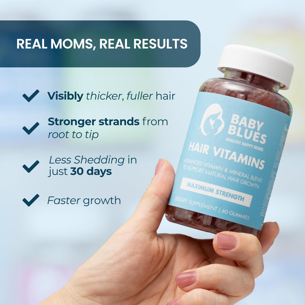 Baby Blues passion-fruit gummies packaging highlighting vegan formula for gentle daily use.