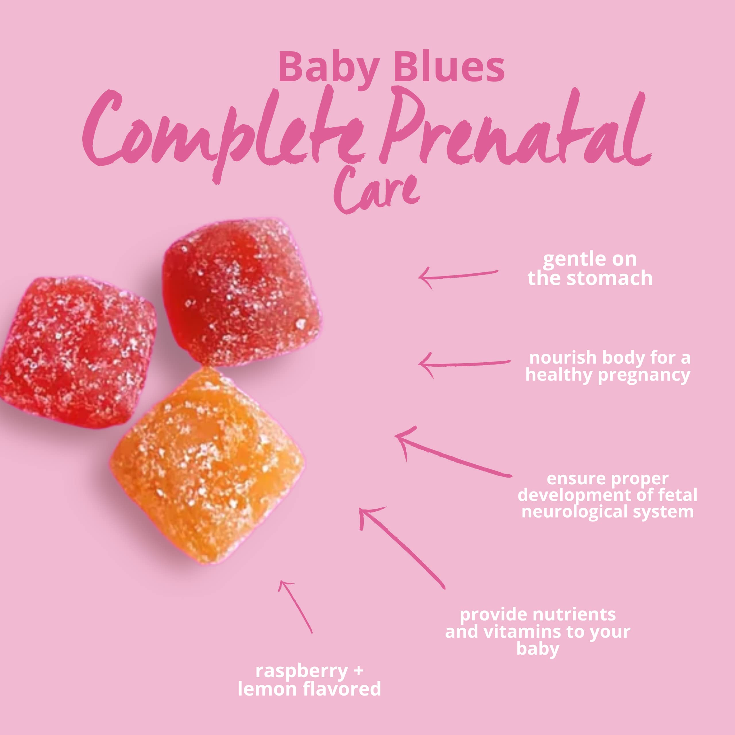 Baby Blues two gummies daily shown for convenient, steady intake.
