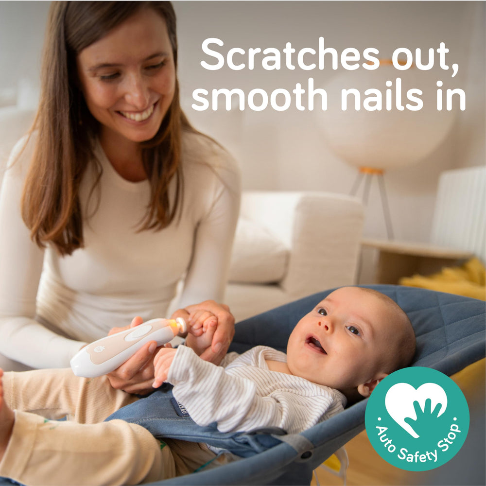 Baby Uma LED Nail Trimmer on baby nails for smooth, safe filing.