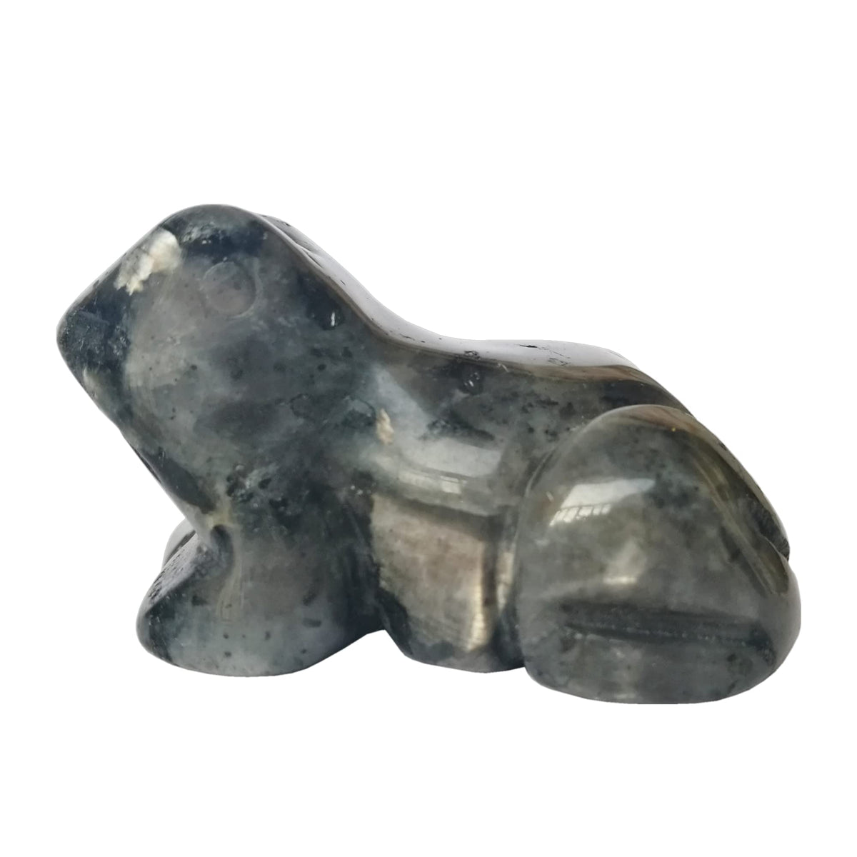 Bacatgem black Labradorite frog figurine for calm energy and home decor