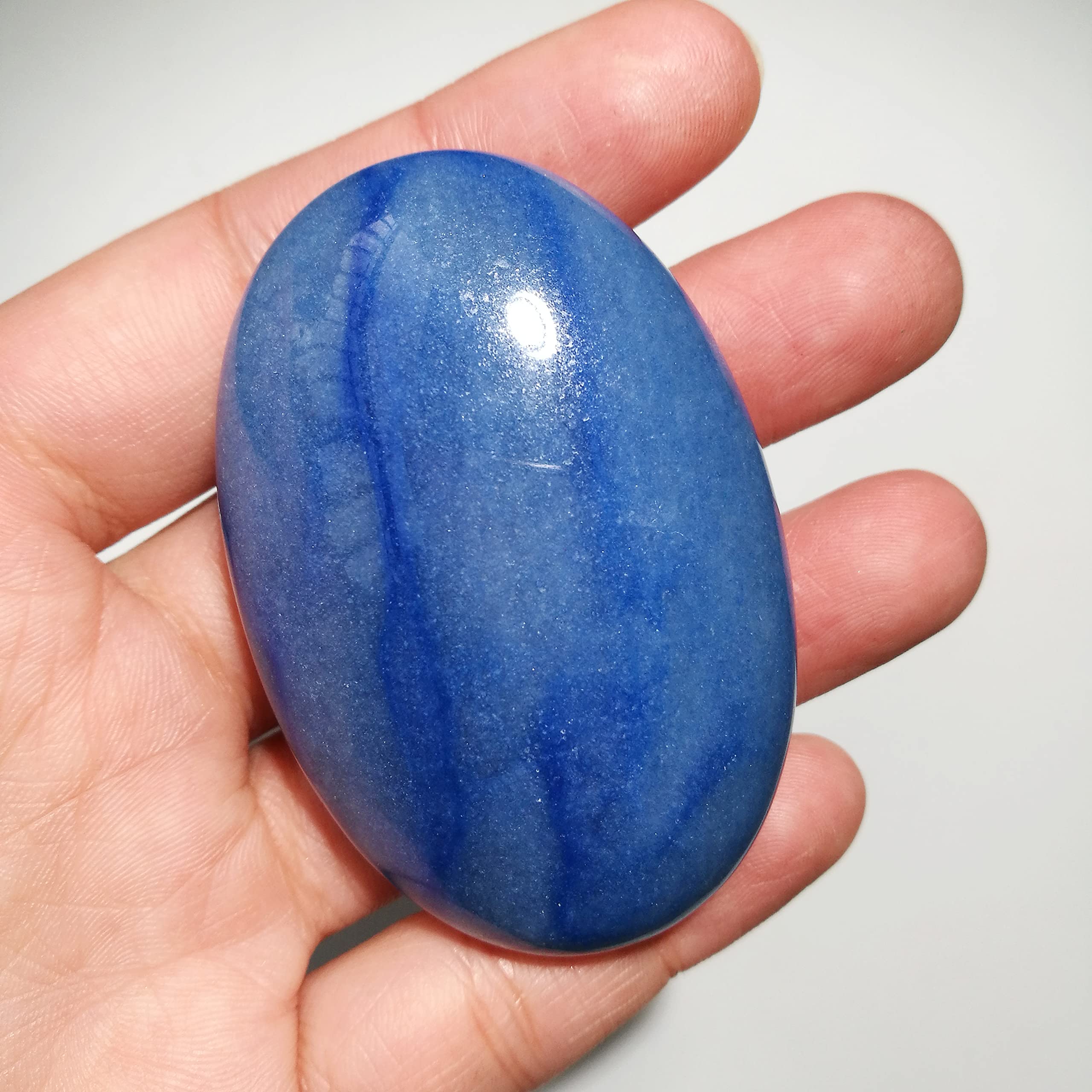 Bacatgem blue aventurine palm-sized oval stone for focus and relaxation.