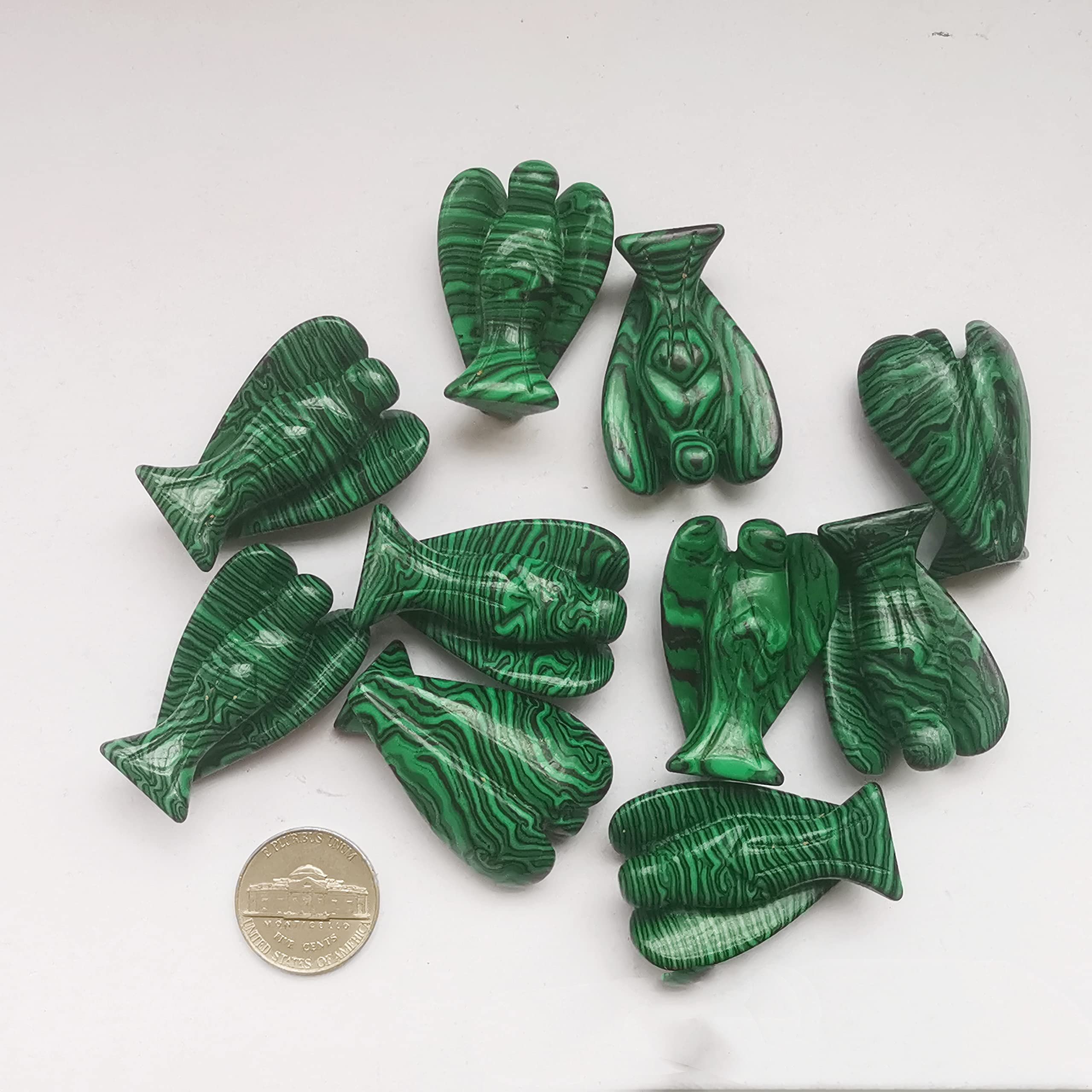 Bacatgem crystal Malachite guardian angel palm statue ideal for bedside serenity.