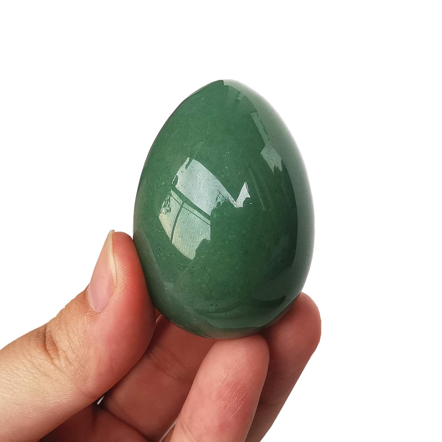 Bacatgem Green Aventurine Egg with Wooden Stand for bedside display and Feng Shui